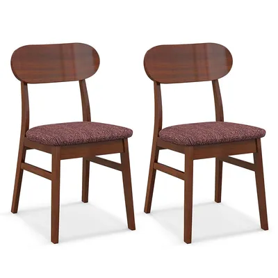 Set Of 2 Wooden Dining Chairs Mid-century Upholstered Fabric Padded Seat Kitchen
