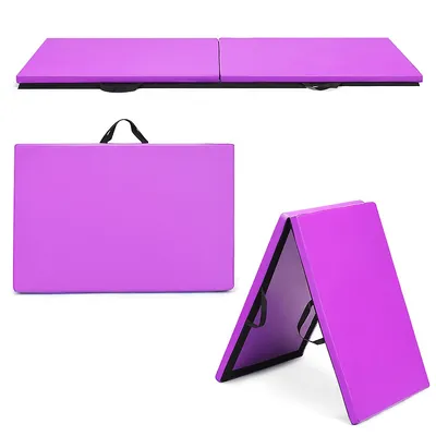 6'x2' X 1.6" Gymnastics Mat Thick Two Folding Panel Fitness Exercise Purple Portable