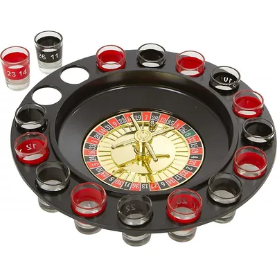 Casino-Style Spin & Shot Glass Roulette Complete Set Drinking Game, 16PCS, Red/Black