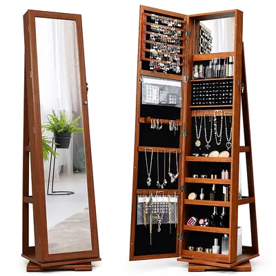 360degree Rotatable Jewelry Cabinet 2-in-1 Lockable Mirrored Organizer
