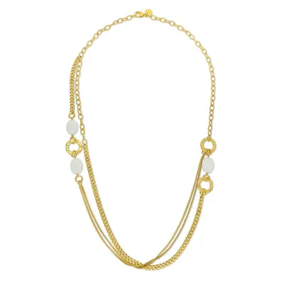 18kt Gold Plated 30" White Agate Multi Strand Necklace