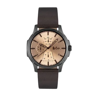 Men's Lc06889.032 Multi-function Gun Watch With A Brown Leather Strap And A Brown Dial