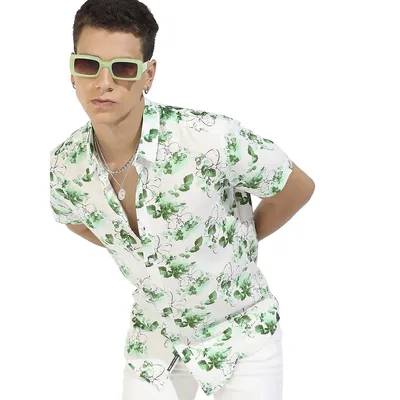 Men's & White Botanical Strokes Shirt