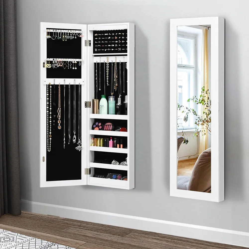 Costway Wall  Door Mounted Mirrored Jewelry Cabinet Armoire Organizer  Storage Led Light Kingsway Mall