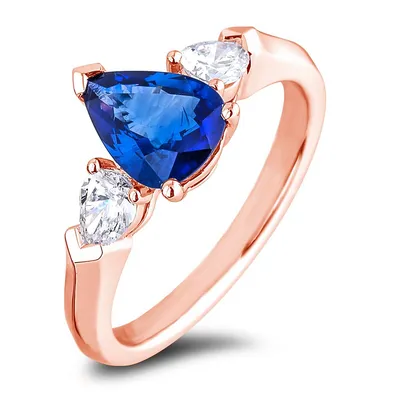 14k Rose Gold 1.33 Ct Sapphire & 0.42 Cttw Canadian Diamond Trilogy Three Stone Ring