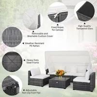 6-piece Outdoor Patio Furniture Set Retractable Canopy Conversation Set