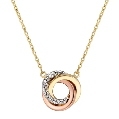 10kt 17" Tri-color "love Knot" With Cz Necklace