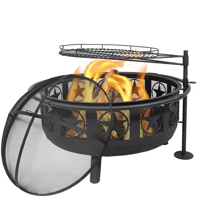 Black All Star Fire Pit With Cooking Grate & Spark Screen - 3-inch