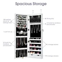 Lockable Wall Mount Mirrored Jewelry Cabinet Organizer Armoire W/ Led Lights