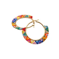 Red Multi Colored Miyuki Seed Bead Hoop Earrings