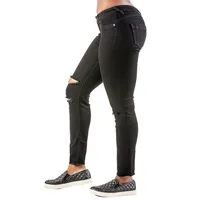 Women's Curvy Fit Black Raw Edge Destroyed Cropped Ankle Jeans