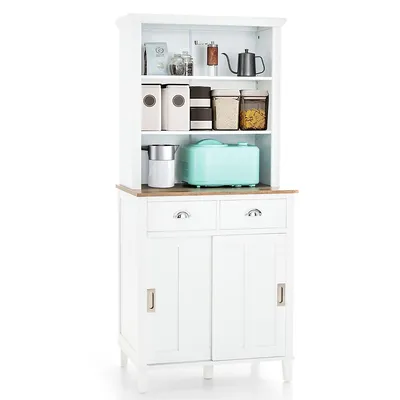 Freestanding Kitchen Pantry Storage Cabinet Buffet W/hutch Sliding Door & Drawer