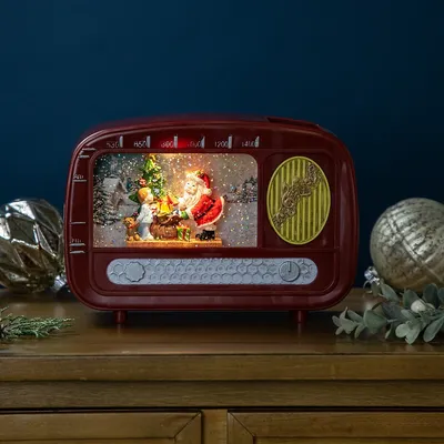 Led Lighted "santa Sighting" Retro Radio Christmas Snow Globe - 8.75"
