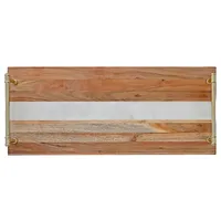 Acacia Wood & Marble Rect. Serving Tray W Gold Handles
