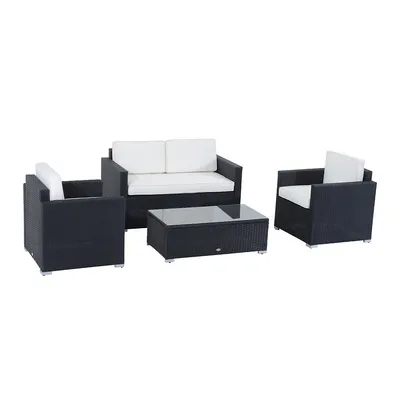 4pcs Rattan Sectional Sofa Set Black