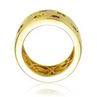 14k Yellow Gold Plating With Multi Colored Cubic Zirconia Wide Band Ring