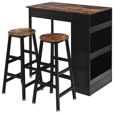 3 Pieces Bar Table Set Industrial Counter With Storage