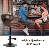 Set Of 4 Adjustable Bar Stools Swivel Bar Chairs W/backrest Retro Brown