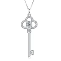 Sterling Silver with 0.10ctw Lab Created Moissanite Skeleton Key Eternity Circle Pendant Necklace