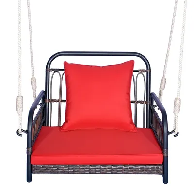 Patio Hanging Rattan Basket Chair Swing Hammock Chair With Seat Cushion