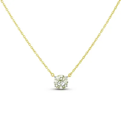 14k Yellow Gold 0.41 Ct Round Brilliant Cut Diamond Solitaire Pendant & Chain Necklace