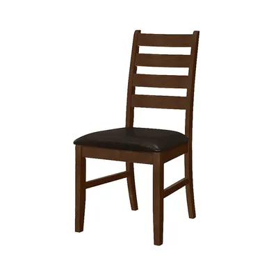 Dining Chair, 37" Height, Set Of 2, Dining Room, Kitchen, Side, Upholstered, Brown Solid Wood, Brown Leather Look, Transitional