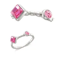 Sterling Silver With 2 Pink Crystal Ring