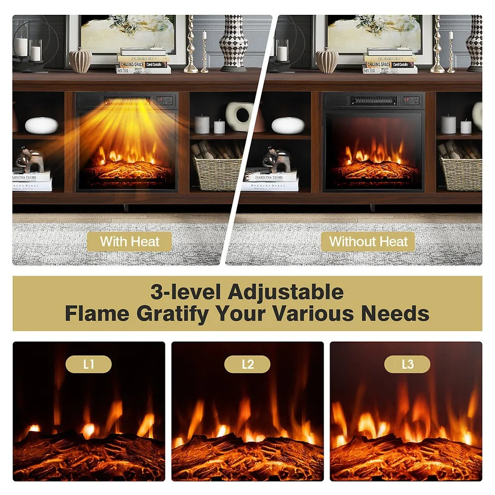 Costway 58'' 2-tier Fireplace Tv Stand W/18'' Electric Fireplace Up To 65''  Coffee | Galeries de la Capitale