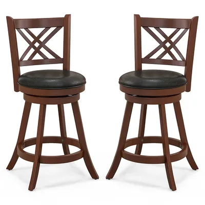24"/29" Swivel Bar Stools Set Of 2 Upholstered Counter With Cushion & Footrests