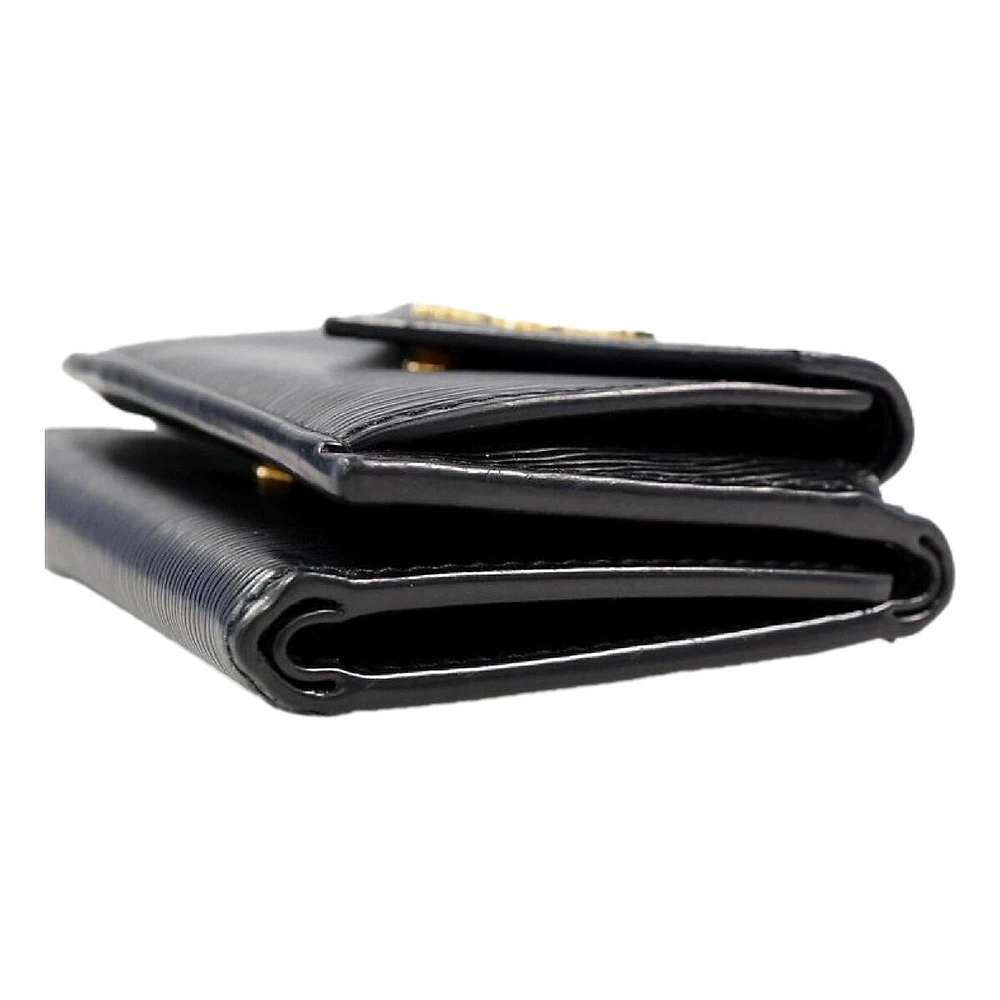 Womens Vitello Move Black Leather Compact Envelope Trifold Wallet