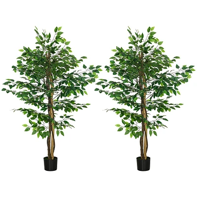 Set Of 2 Artificial Plants, Potted Fake Ficus Trees