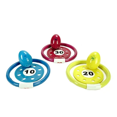 Set Of 3 Vibrantly Colored Ring, Disc And Turtle Egg Dive Game Combo Pool Toys 5.75"