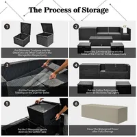 9pcs Patio Rattan Furniture Set Fire Pit Space-saving W/cover Off White Cushion