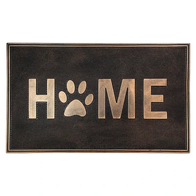 Gold Finish "home" With Paw Print Rubber Doormat 18" X 30"
