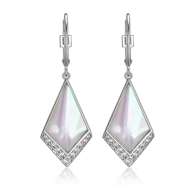 Rhodium-plated Sterling Silver White Crystal & Genuine Mother Of Pearl Doublet Cubic Zirconia Drop Earring