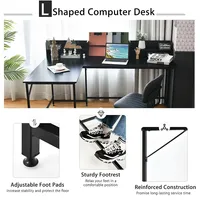65.5'' L-shaped Computer Desk Home Office Corner Table W/bookshelf Black