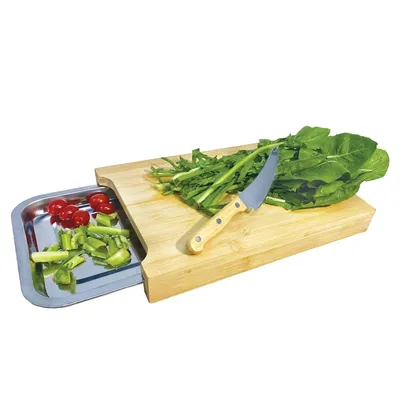 Bamboo Cutting Board With Sliding Tray