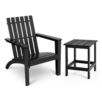 2pcs Patio Adirondack Chair Side Table Set Solid Wood Garden Deck