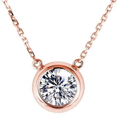 1 Ct Round Vvs1 D Lab Created Moissanite Solitaire Pendant Necklace 0.925 Rose Sterling Silver