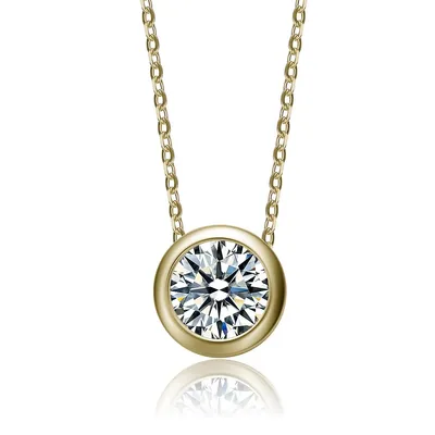 Solitaire Pendant Necklace With Clear Round Cubic Zirconia Bezel Setting