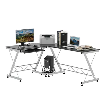 L-shaped Desk With Keyboard Tray And Cpu Stand