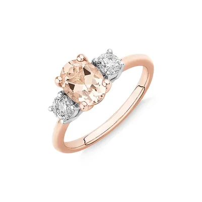 Ring With Morganite & 0.40 Carat Tw Of Diamonds in 10kt Rose Gold