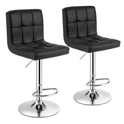 Set Of 2 Adjustable Bar Stools Pu Leather Swivel Kitchen Counter Pub Chair