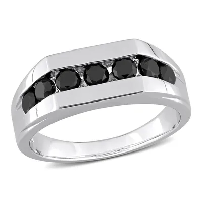 Men's 1 Ct Tw Black Diamond Channel Set Ring Sterling Silver