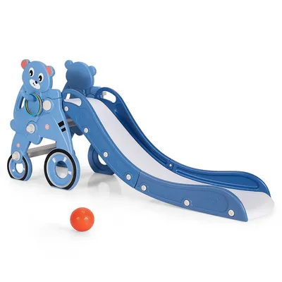4 1 Foldable Baby Slide Toddler Climber Playset W/ Ball Greenblue