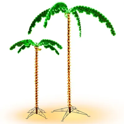 2pcs 5 Ft & 7 Ft Tropical Led Rope Light Palm Trees Pre-lit Artificial Decor