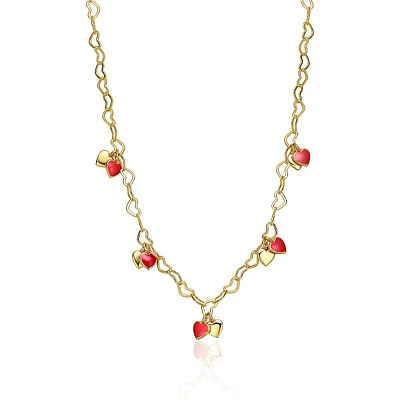 Toddlers/kids 14k Gold Plated Red Heart Enamel Charm Necklace