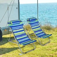 Set Of 2 Beach Chair Portable 3-position Lounge W/ Headrest