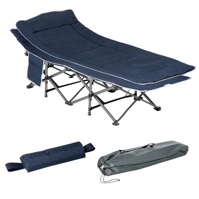 Folding Camping Cot For Adults With Mattress, Dark Blue