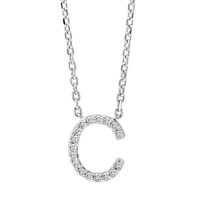 Silver Diamond C Pendant Necklace